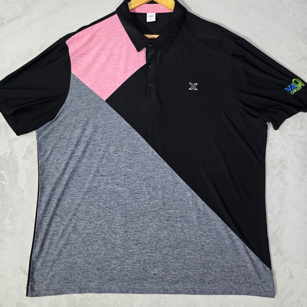 JDX Mens XXL Golf Polo Shirt Black Gray Pink Colorblock Short Sleeve Performance